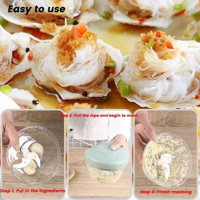 Manual Food Processor, Vegetable Chopper -Easy Pull Hand String- Portable 5oo ml