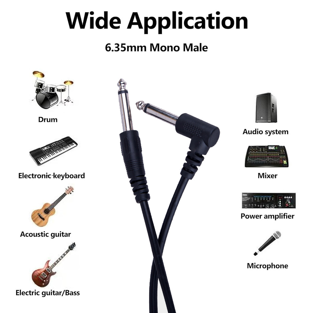 2Pcs Electric Patch Cord Guitar Amplifier Amp Cable Right Angle 90 Degree 10FT