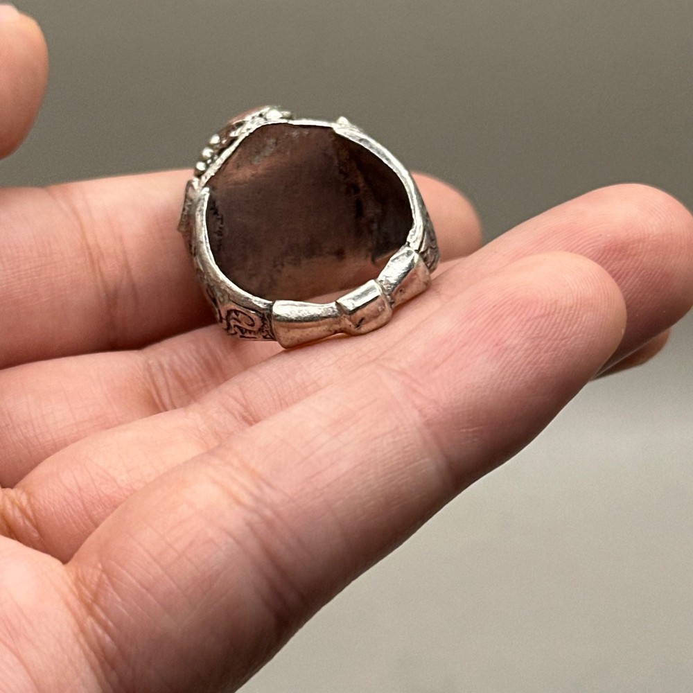 Ancient Near Eastern Style Silver Coated Ring With Stone Insert