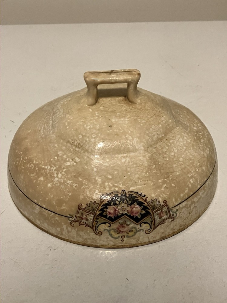 Vintage Stained Crazed Covered Butter Dish