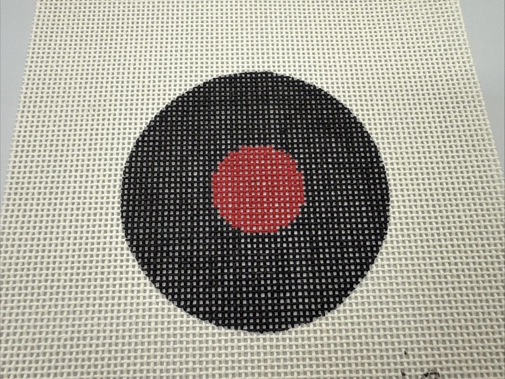Hand Painted Needlework Canvas - LP Record Ornament 14 Ct Mesh