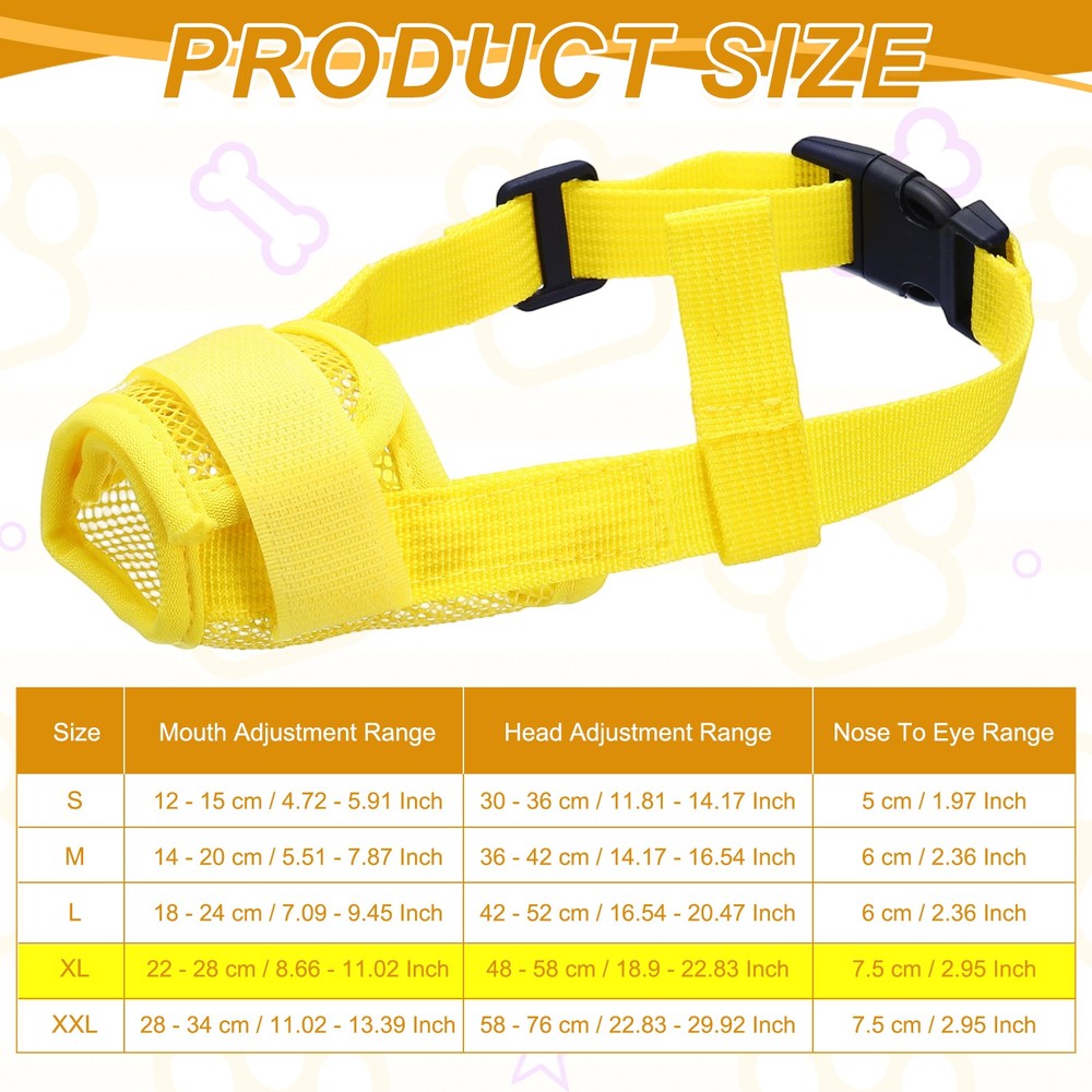 Dog Muzzle Soft Mesh Muzzle Mouth Guard Cover Yellow XL