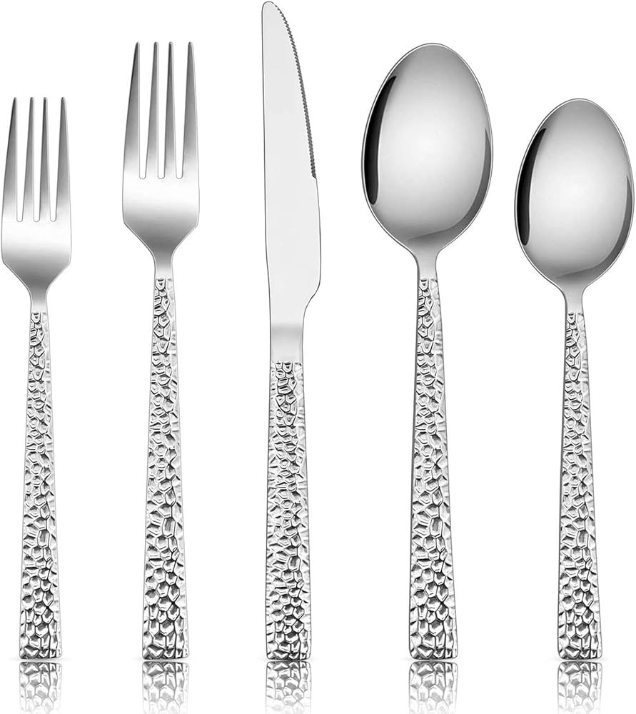 Hmered Sierware Set, Stainl Steel Square Flatware Set for 8,