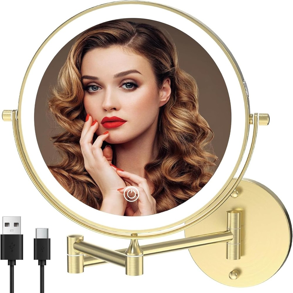 10X Rechargeable Wall Mounted Lighted Makeup Vanity Mirror 8"Double Sided Mirror