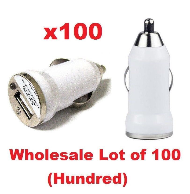Wholesale Lot 100x Universal White Car Charger 12V USB Socket iPhone Android