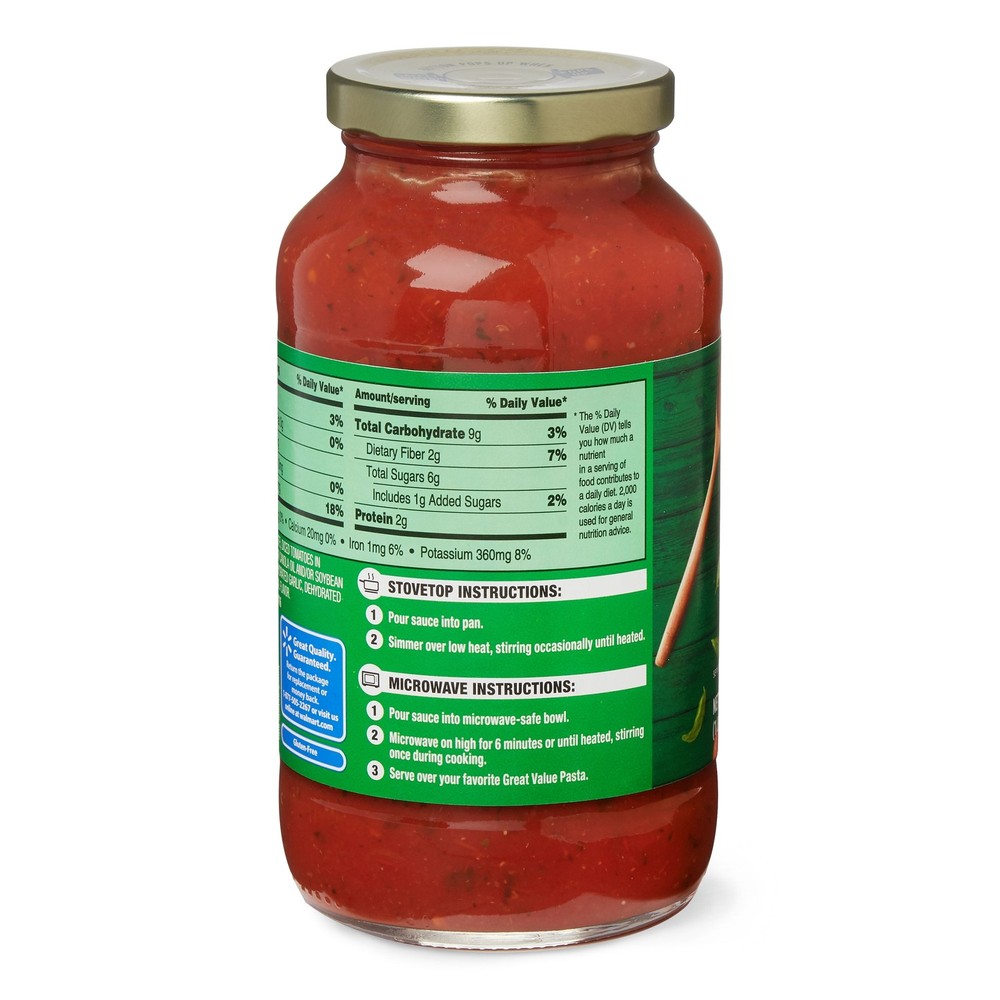 (6 pack) Great Value Tomato Basil Garlic Pasta Sauce, 24 oz