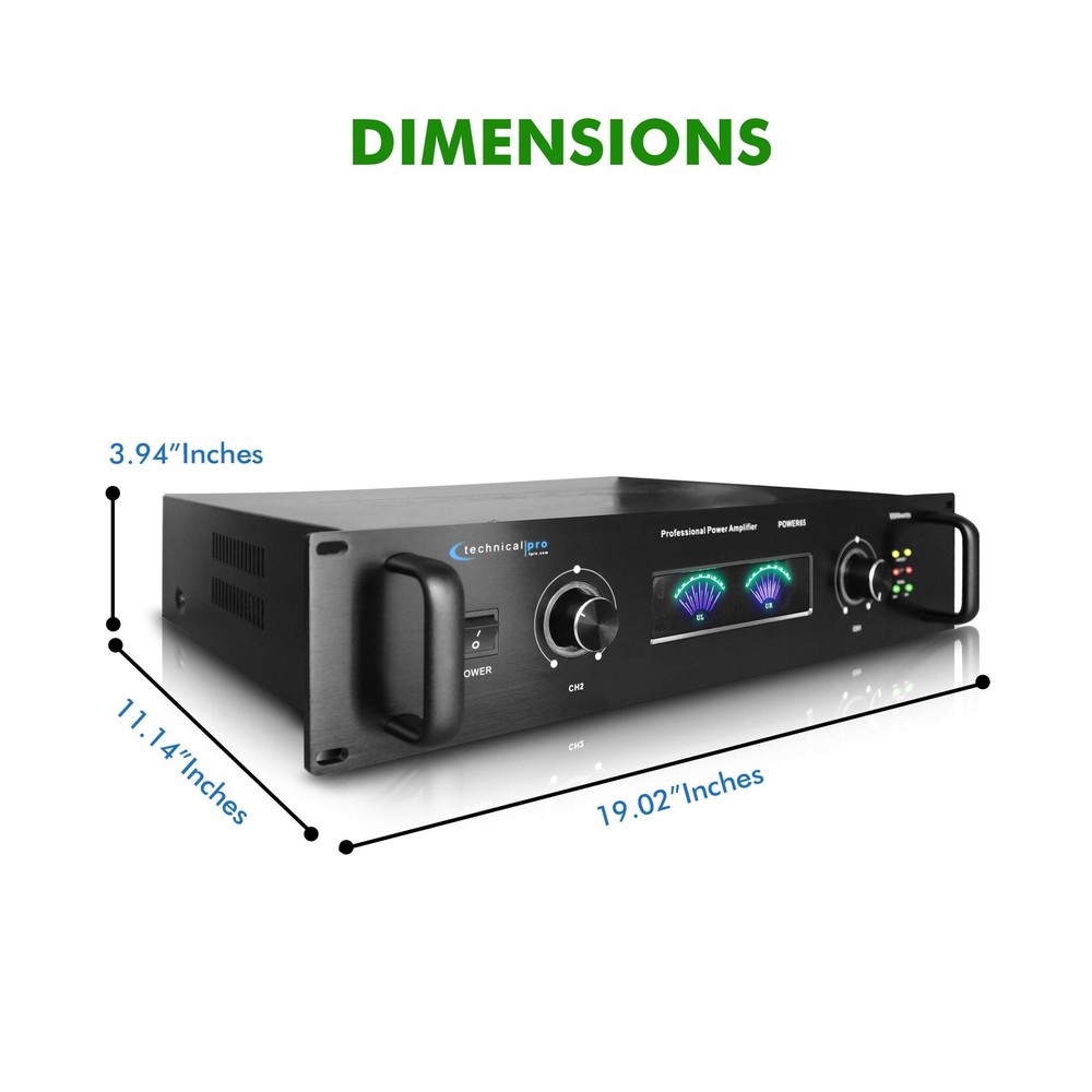 Technical Pro Professional Portable PA System, 2 Channel Digital Stereo Power...