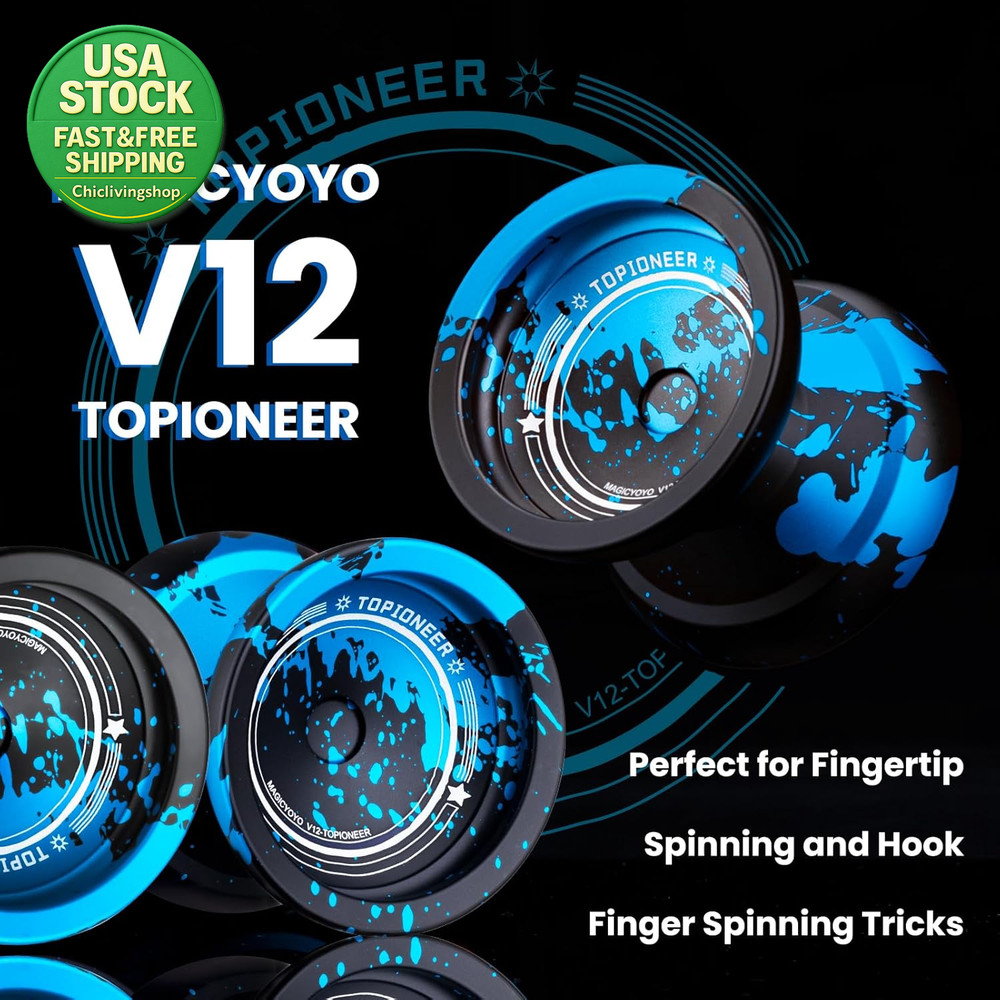 V12 Finger Spin Yoyo Professional Responsive Unresponsive Black Blue