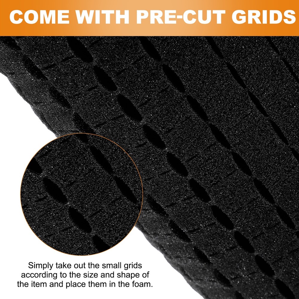 Polyurethane Foam Inserts, 16"Lx8"Wx1"T Packing Sheets Pre Cut(Black)