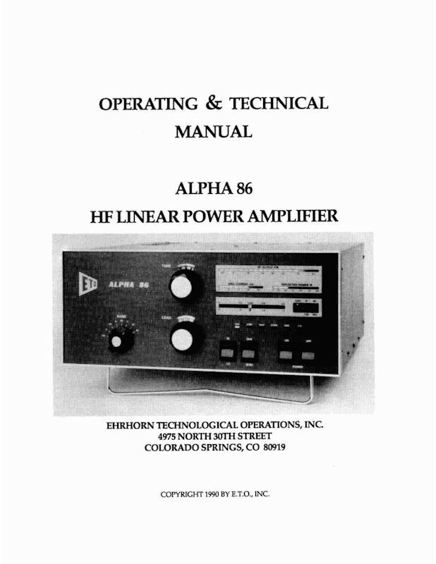 ALPHA 86 AMPLIFIER INSTRUCTION MANUAL