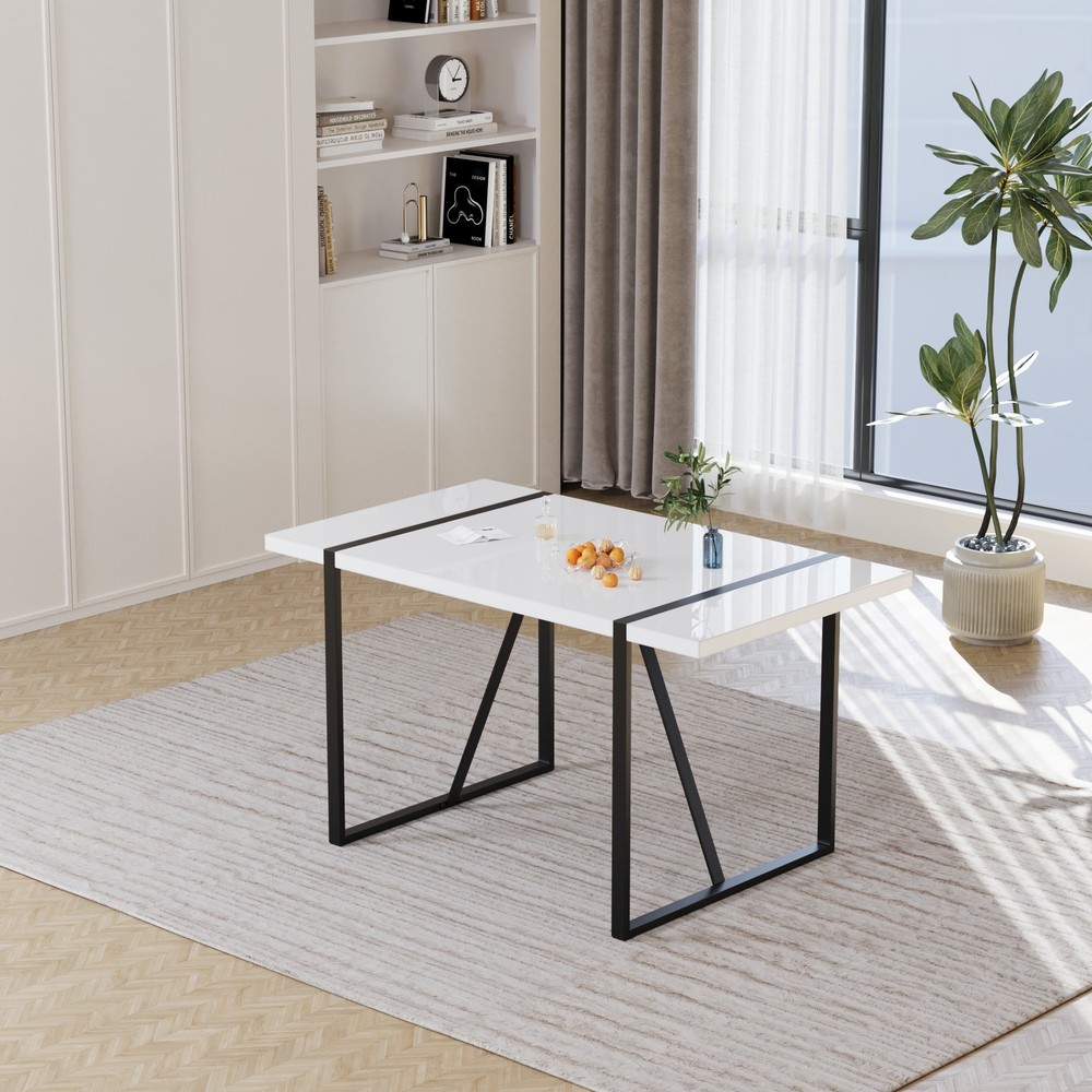 55 " modern rural industrial rectangular MDF white dining table, suitable for