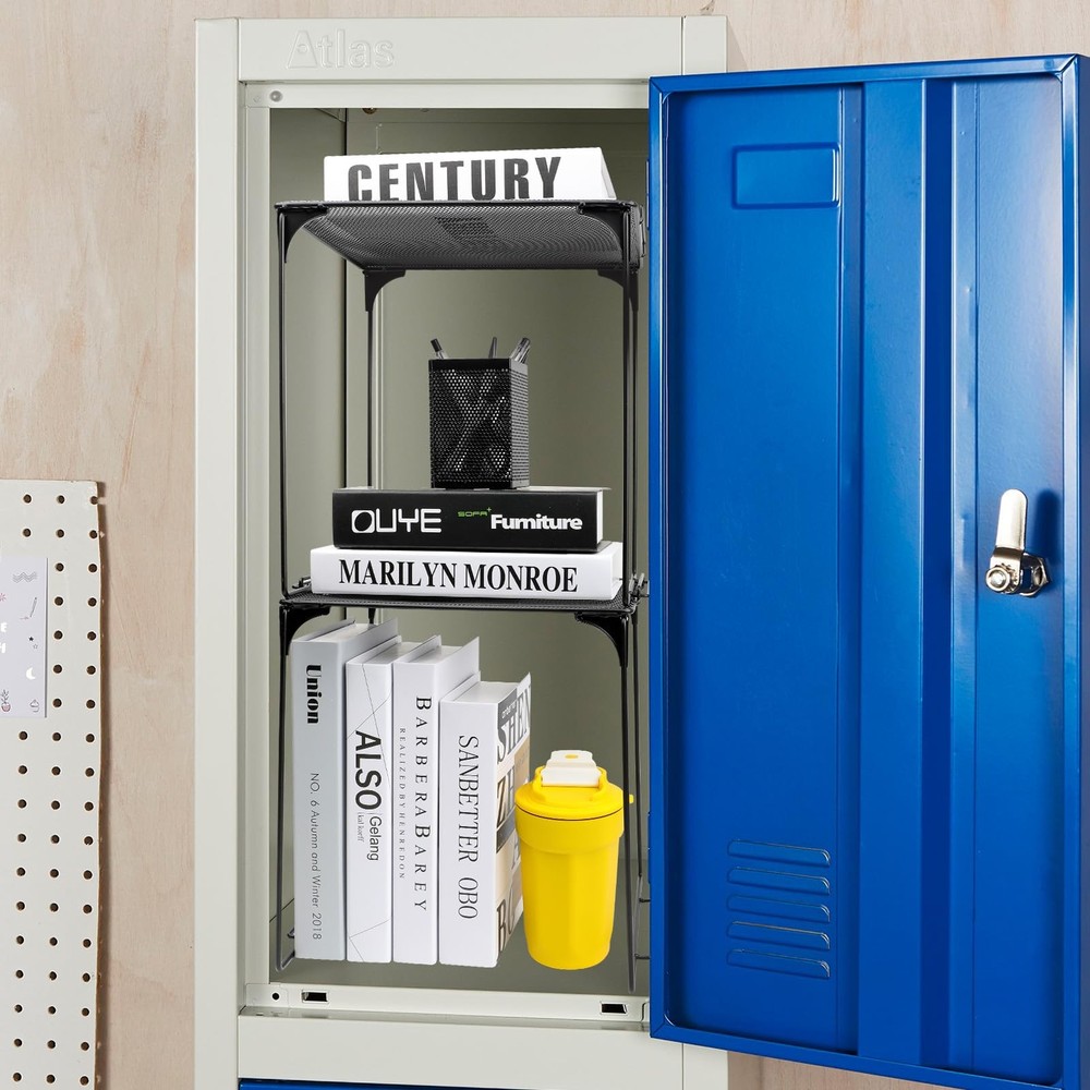 2 PCS Locker Organizer Shelf Stackable Extra Storage Cabinet Accessories Black