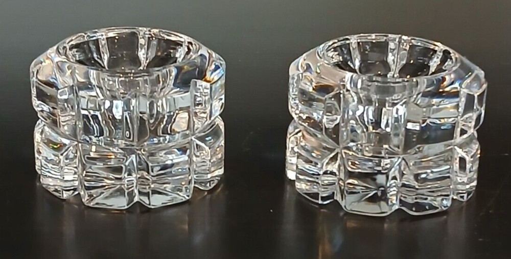 2 Clear Cut Crystal Tealight Candle Holders 1.77" Tall Width 2.7"