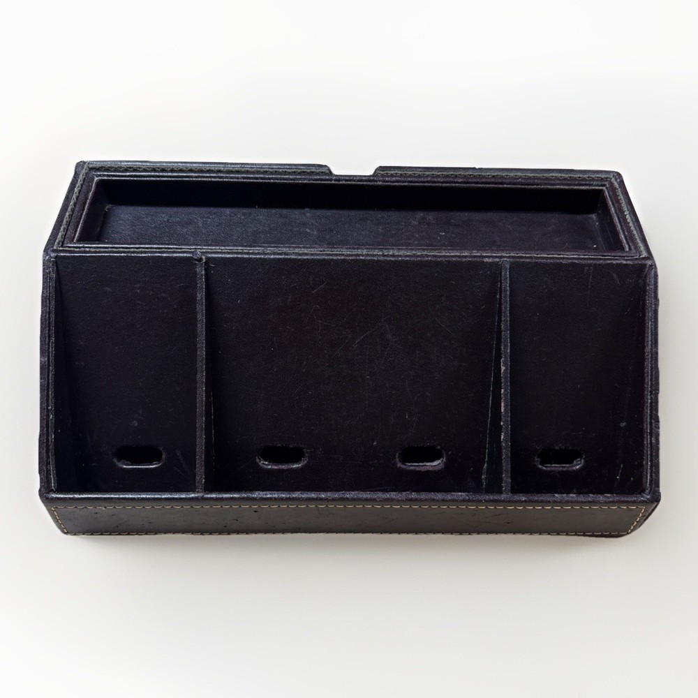 Brown Leather-like Electronics Charging Station Tabletop Valet