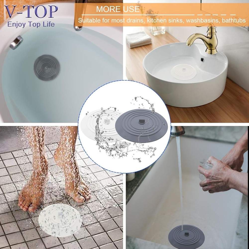 Chic 2-Pack Silicone Drain Covers in Grey & White - Super Suction Technology