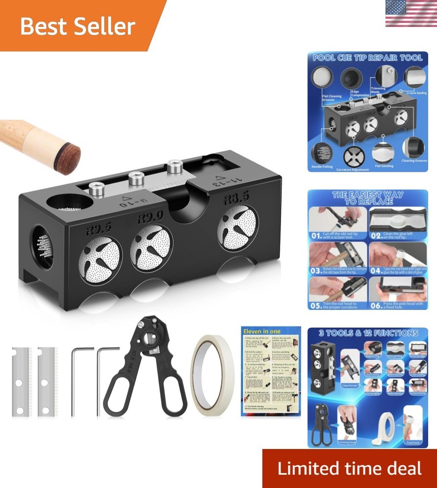 Billiards Pool Cue Tip Shaper, Pool Cue Tips Replacement Kit, Pool Cue Shaper...