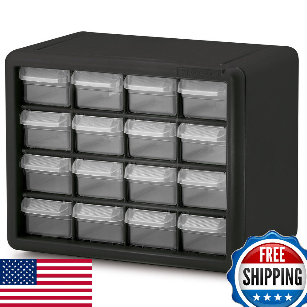 Akro-Mils 16-Drawer Plastic Storage Cabinet Organizer Wall Mount Stackable