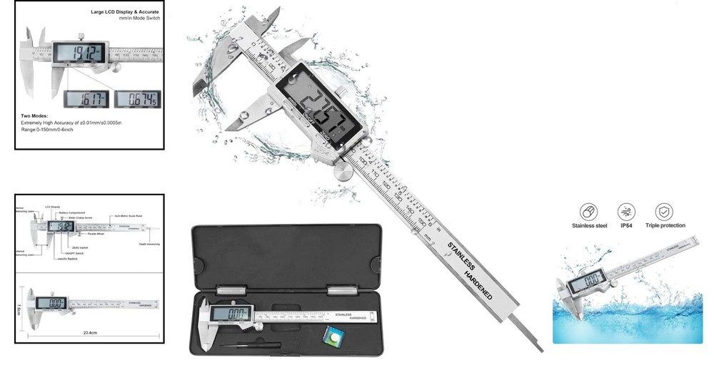 Precision 6 Inch Electronic Digital Vernier Caliper with Extra-Large LCD