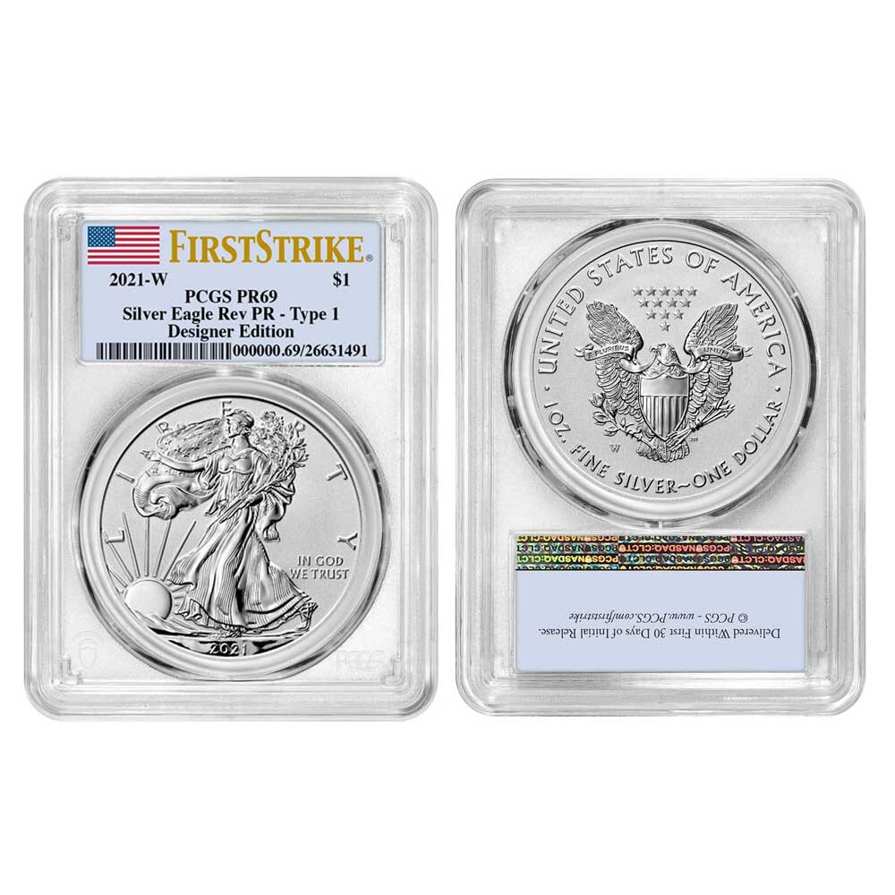 2021 Reverse Proof American Silver Eagle Designer 2pc Set PCGS PR69 FS Flag L...