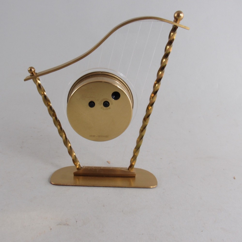 Brass Harp Shaped Quartz Alarm Clock West Germany