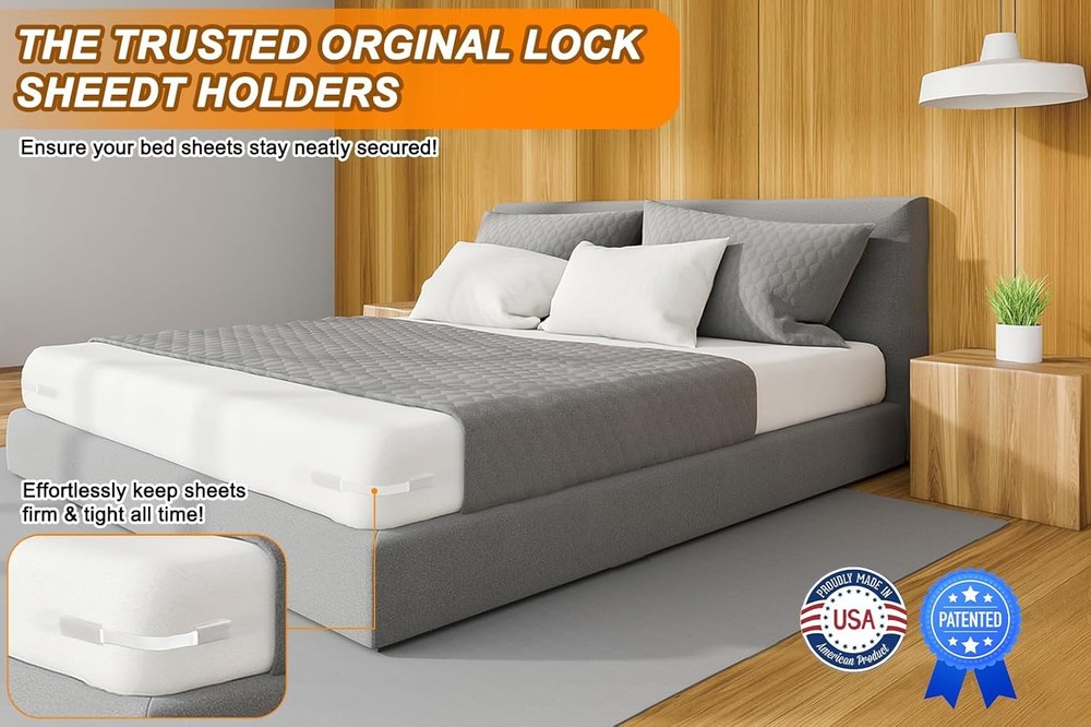 Bed Sheet Holders for Corners Lock Sheets Firmly No More Loose Sheets 4 Pack