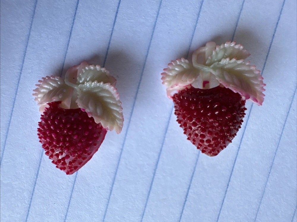 Two Tiny Vintage Plastic Strawberry Buttons
