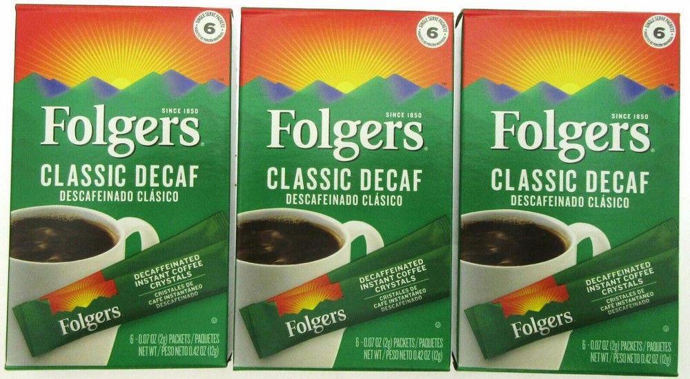Folgers Classic Decaf Instant Medium Roast Coffee 3 Boxes/18 Packets
