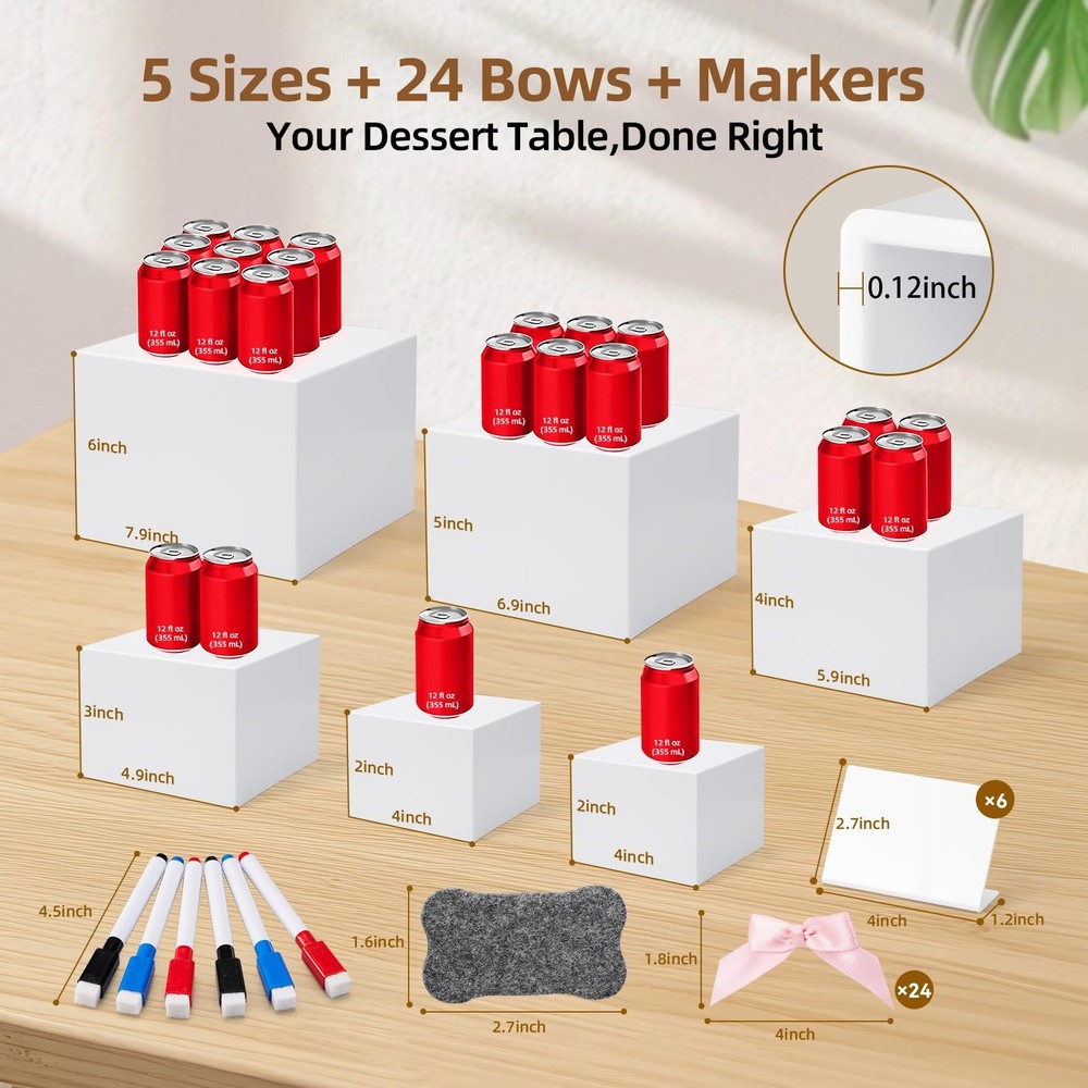 6 Pcs Buffet Risers, Acrylic Risers Display Stands for Buffet Table with Bow/...