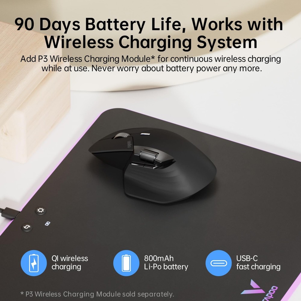 MT760 Multi-Device Wireless Mouse, Bluetooth 5.0 and 2.4G Multi-Mode Connecti...
