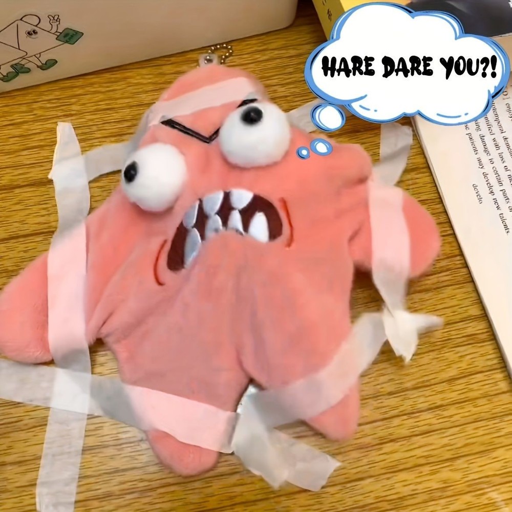 Grumpy Starfish Pink Kicking Plush Backpack Keychain Funny Cute Gift