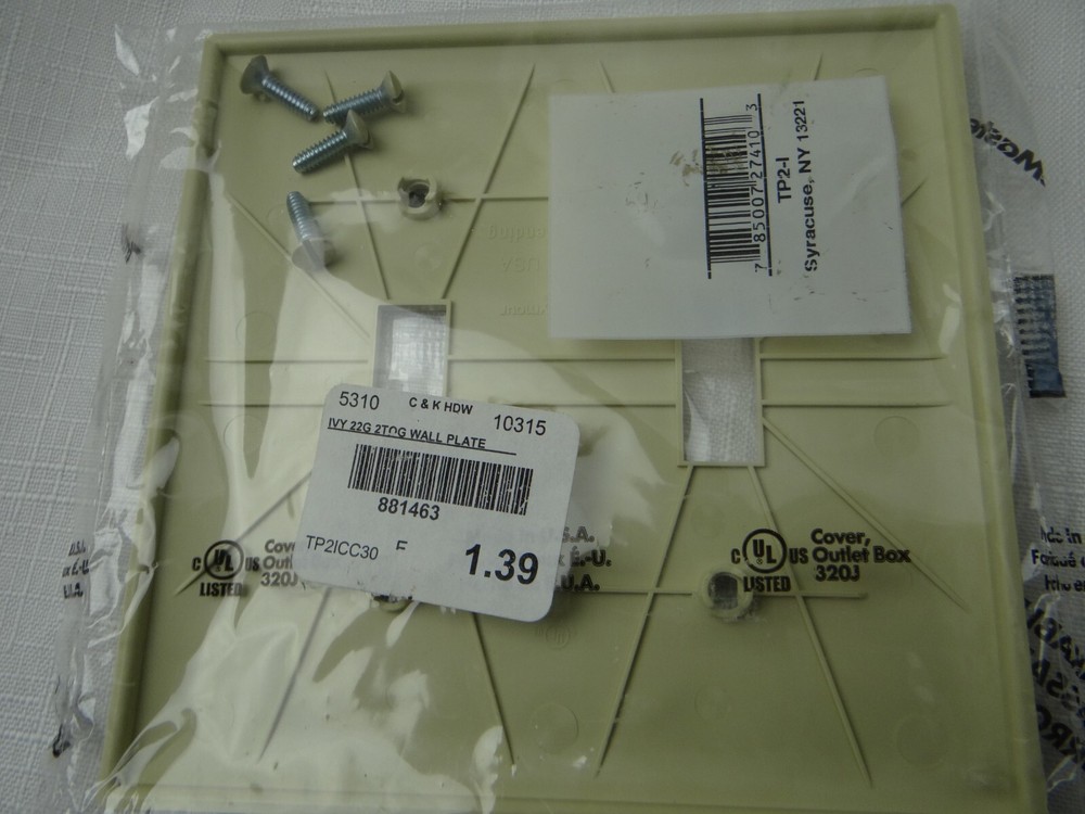 Switchplate 2 Gang Toggle Switch Wallplate P&S TP2-I Ivory Nylon Unbreakable