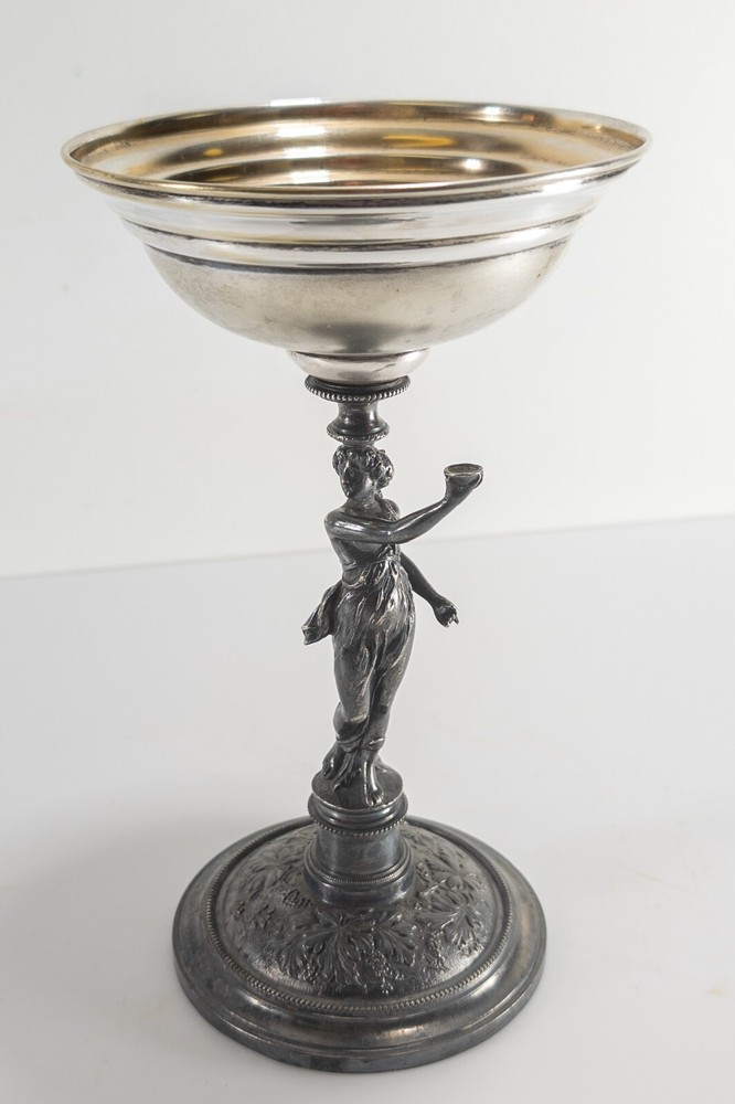 Antique Sterling and Silverplate Toasting Cup Compote With Figural Base