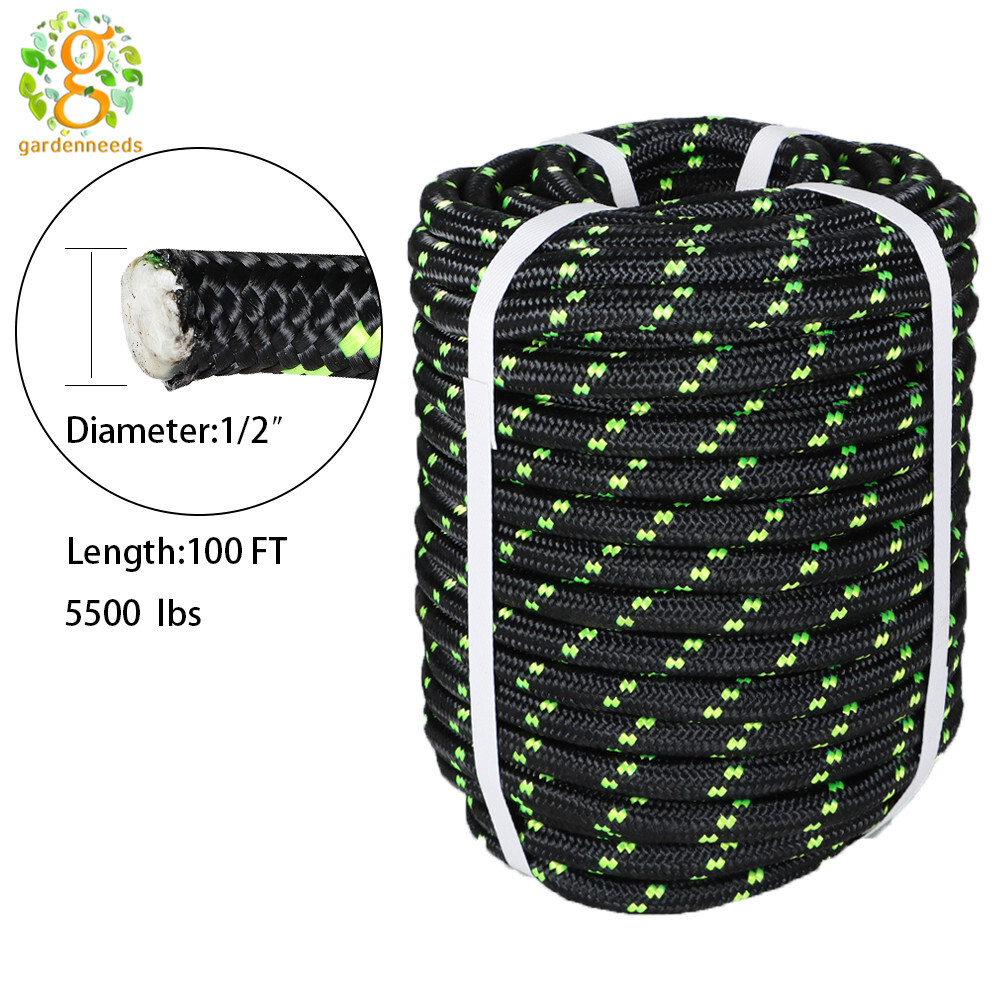 Double Braid Polyester Rope 100 FT Rigging Rope 1/2" 6180lbs Breaking Strength