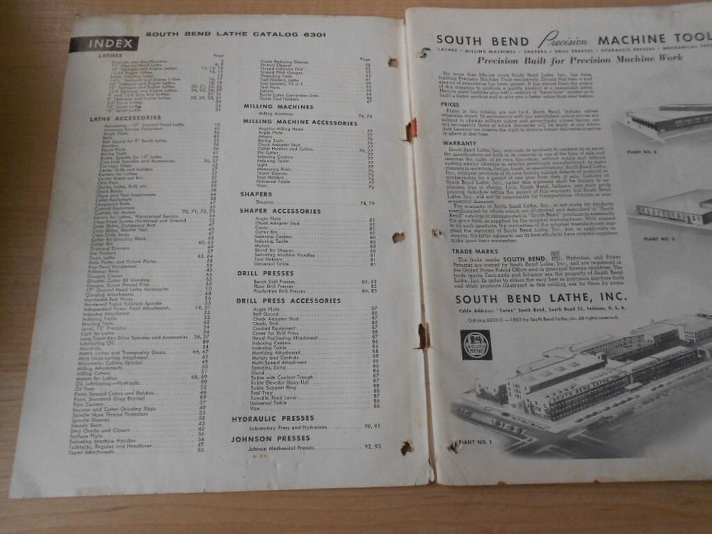 1963 South Bend Precision Machine Tools Catalog 6301 Original Information