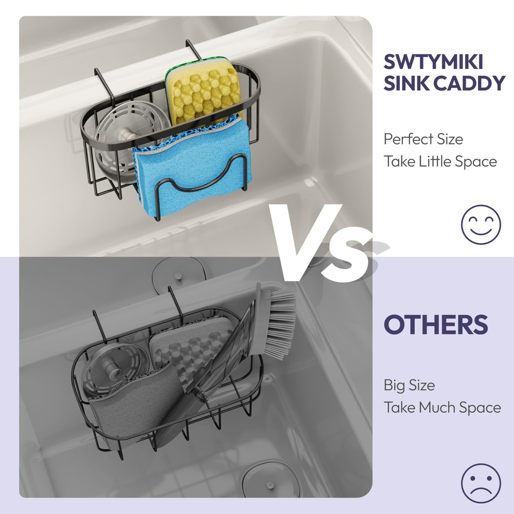 Sponge Holder for Kitchen Sink - Movable Kitchen Sink Caddy with M Shape Hook...