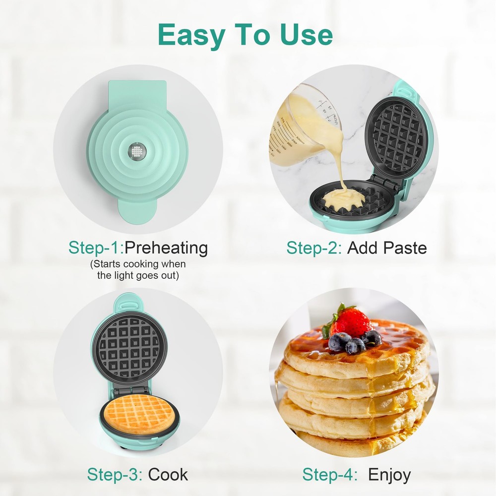 4 Inch Chaffle Maker, Mini Waffle Iron for Quick Snacks Breakfast Panini, Green