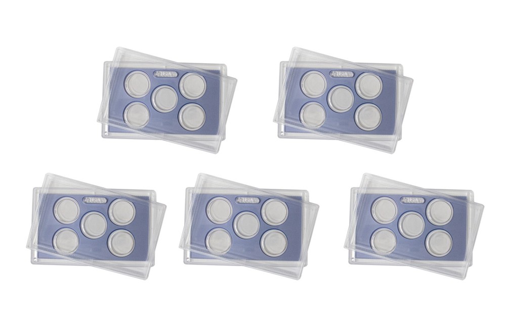 Empty Plastic Lens with Light Blue Insert Holds 5 Quarters, 5 Pack