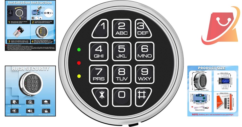 Electronic Gun Safe Lock Replacement Keypad Chrome 14 Pin DIY Security