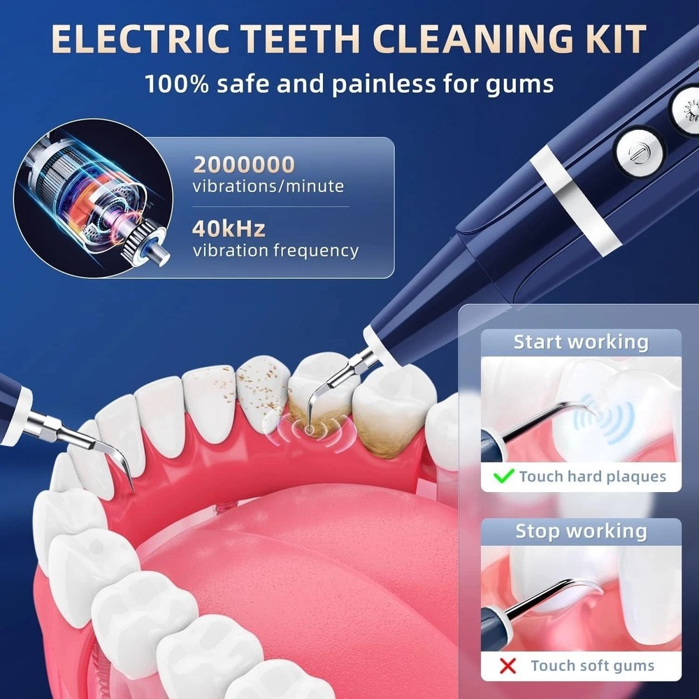 High-Frequency Vibration Plaque Remover for Teeth - 3 Replacement Heads Included