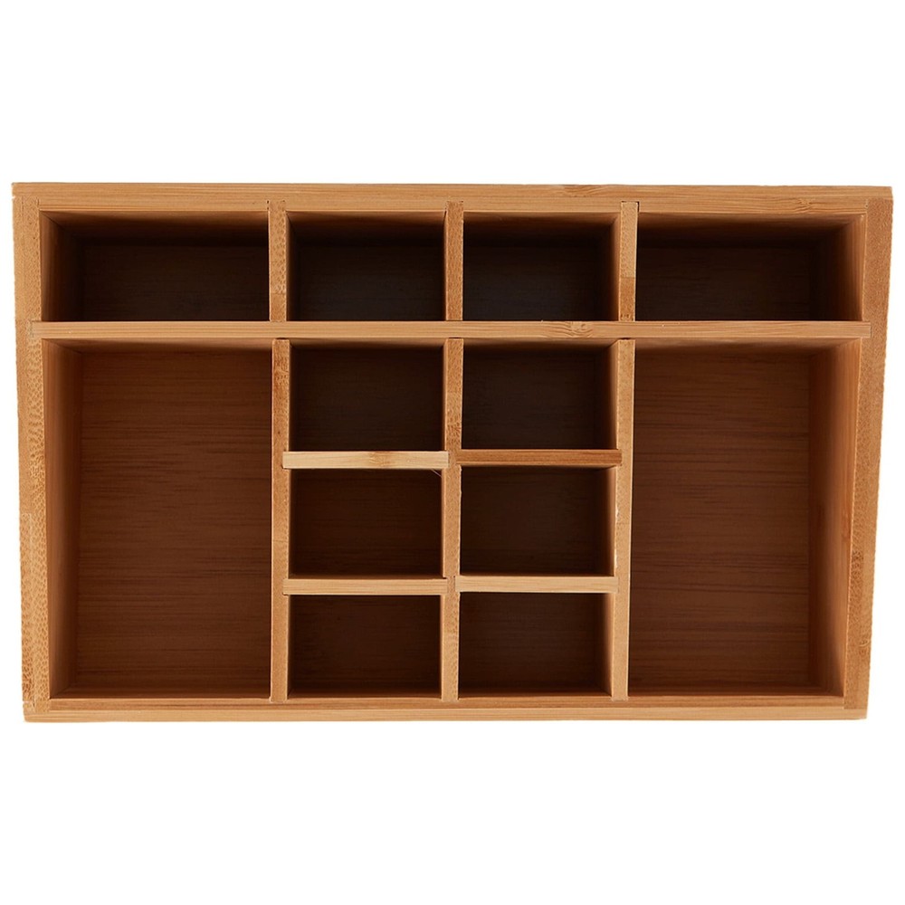 12-Compartment Bamboo Bathroom Organizer Brown