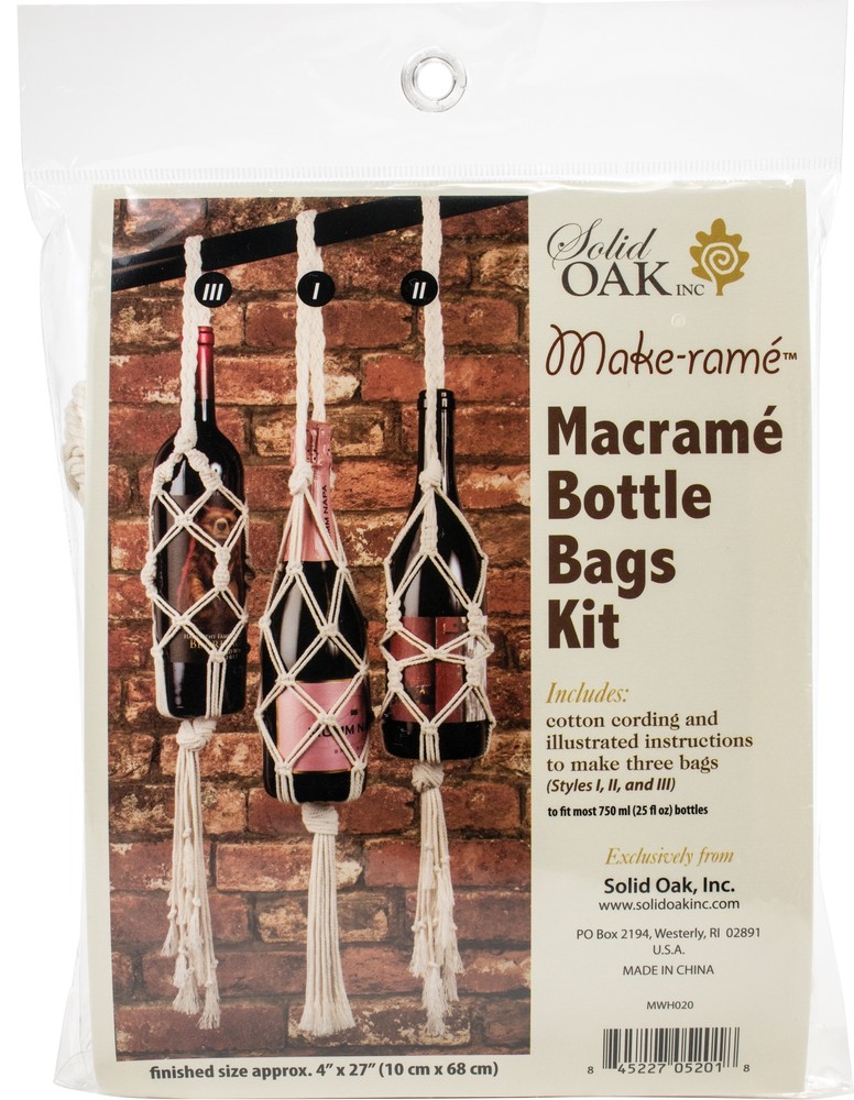 Solid Oak-Macrame Bottle Bags Kit-