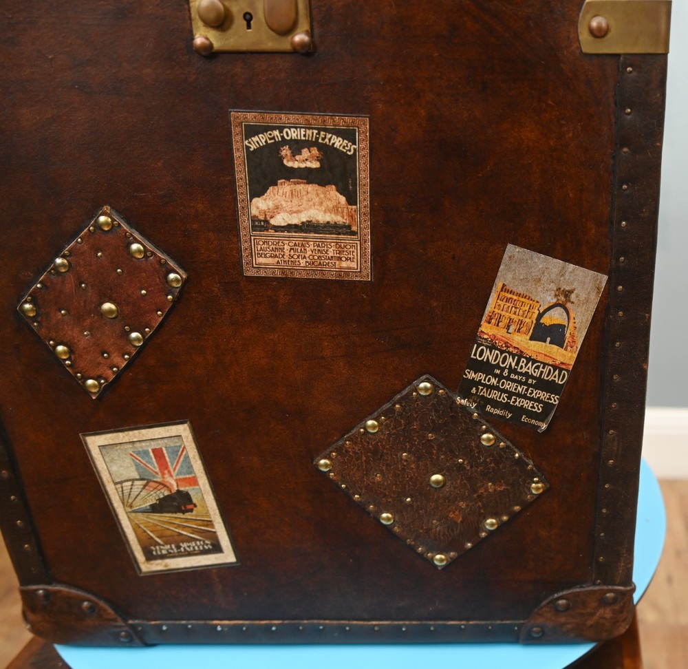Leather Steamer Trunk Case Vintage Side Table
