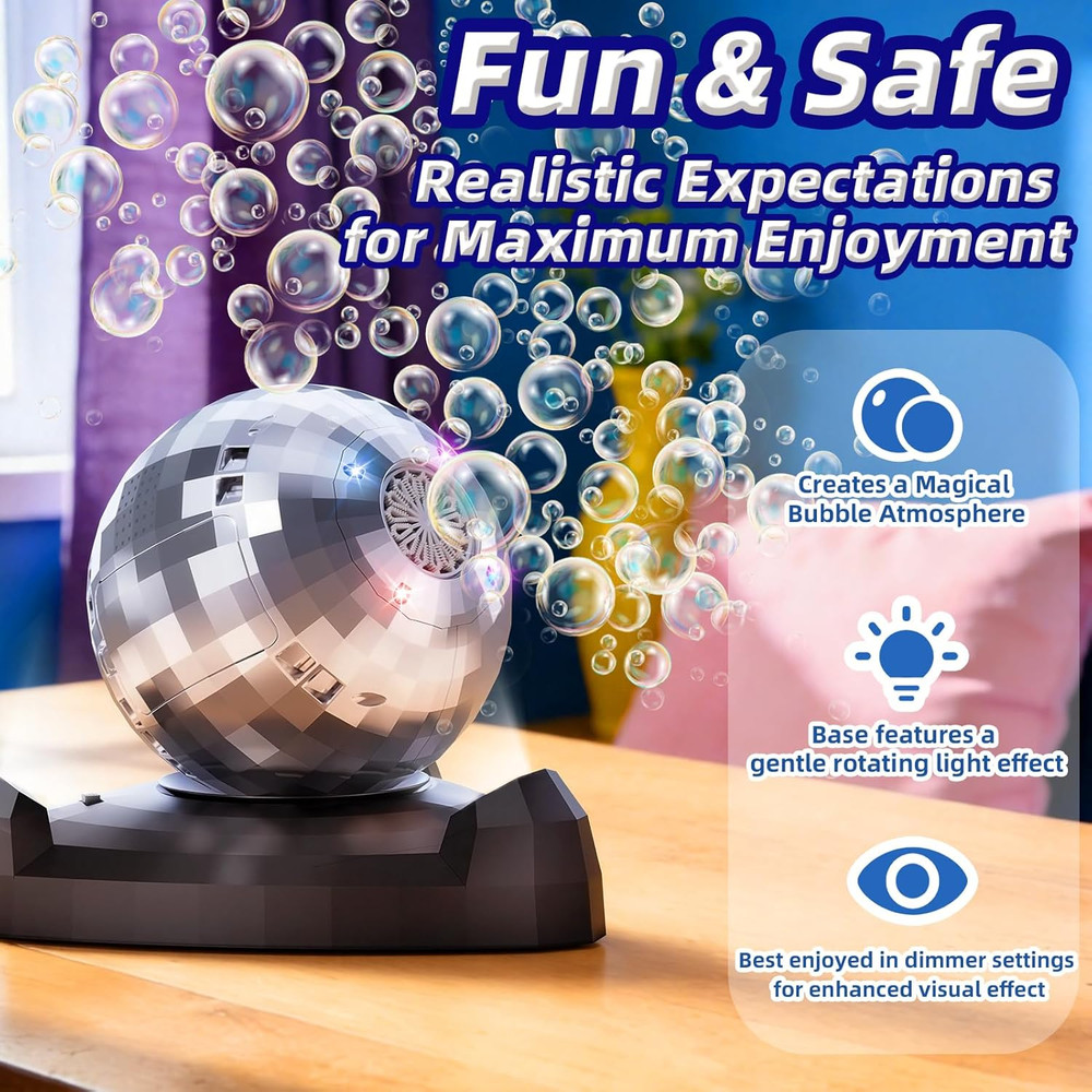 Bubble Machine for Kids & Toddlers 1-3, Automatic Disco Bubble Blower Maker with
