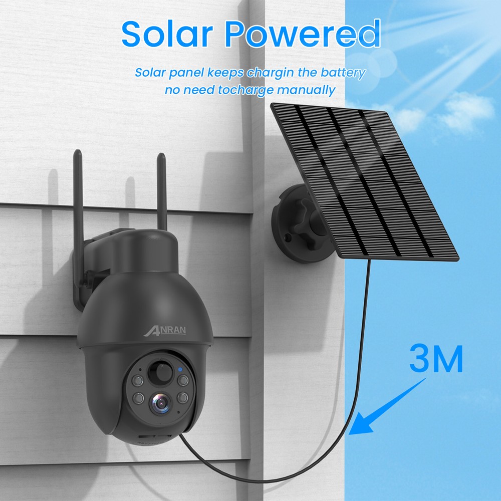ANRAN 5MP Wifi Solar Security Camera Rechargeable Wireless Audio 360° PTZ 2Pack