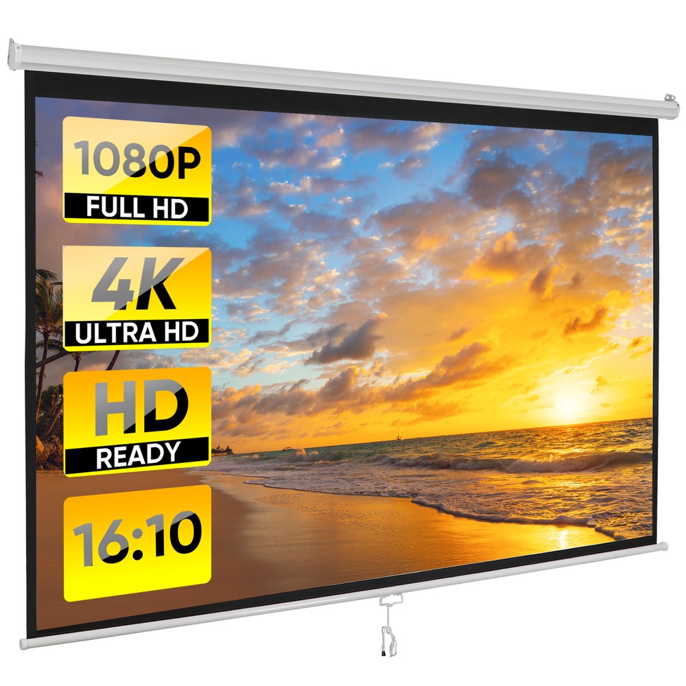 100" Projector Screen Pull Down Manual 16:10 HD Wall Mount Projection Screen