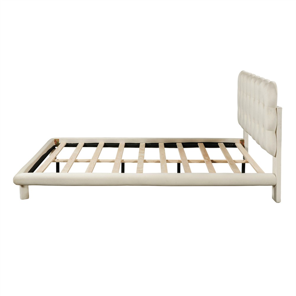 Queen Size Bed Frame Upholstered Platform Bed Frame with LED Light US