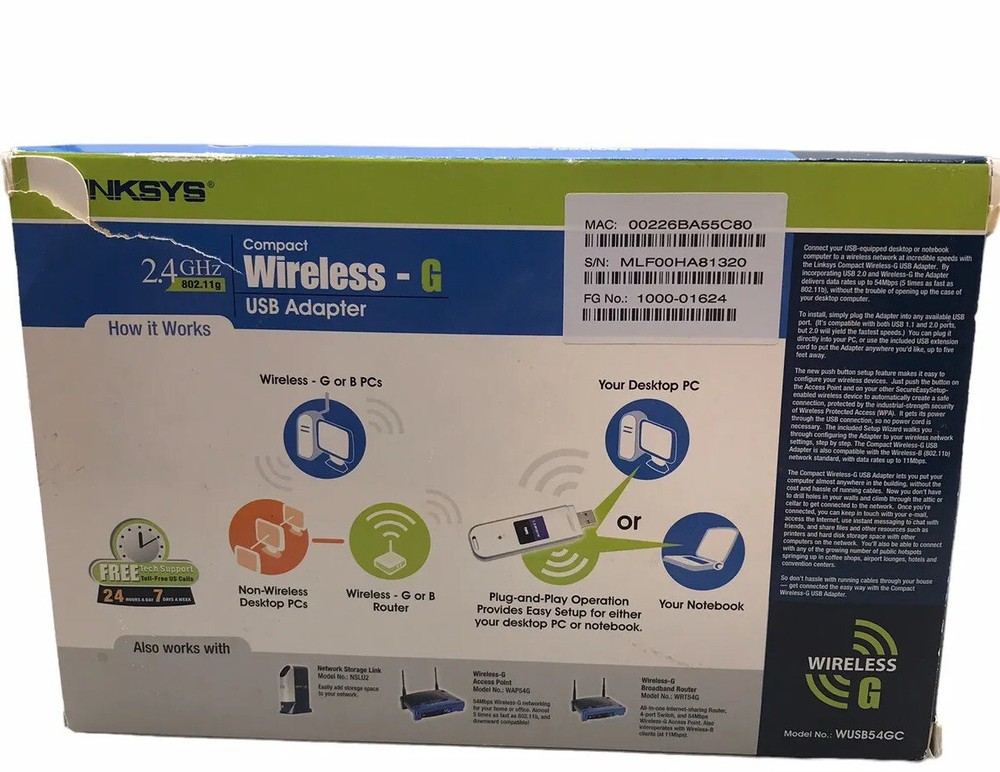 Linksys Compact Wireless - G USB Adapter For Desktop or Laptop NEW
