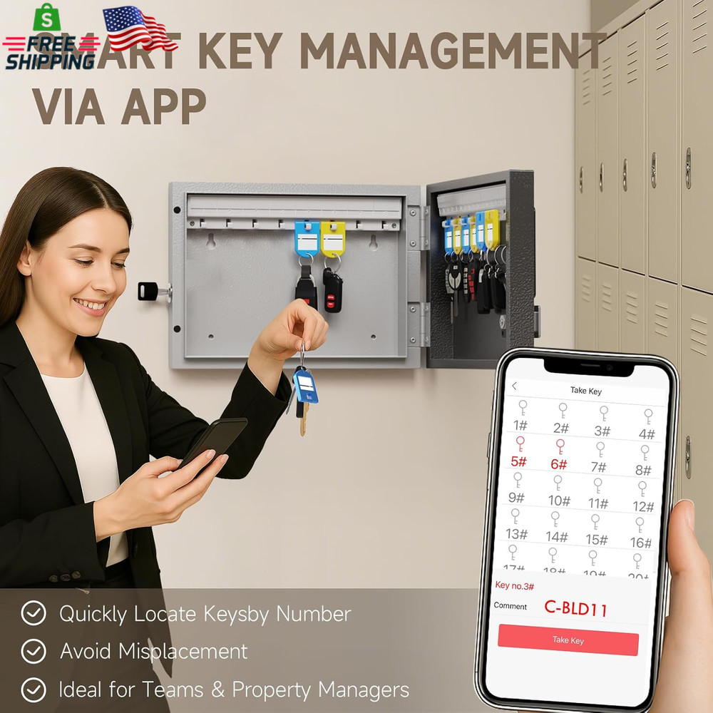 Wehere 16 Key Lock Box Wall Mount, APP Bluetooth/Otp/Wi-Fi/Fixed Code/Key Unlock