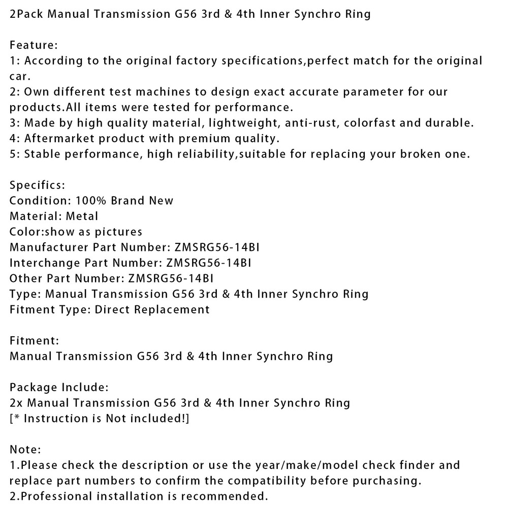 2Pack Manual Transmission G56 3Rd & 4Th Inner Synchro Ring