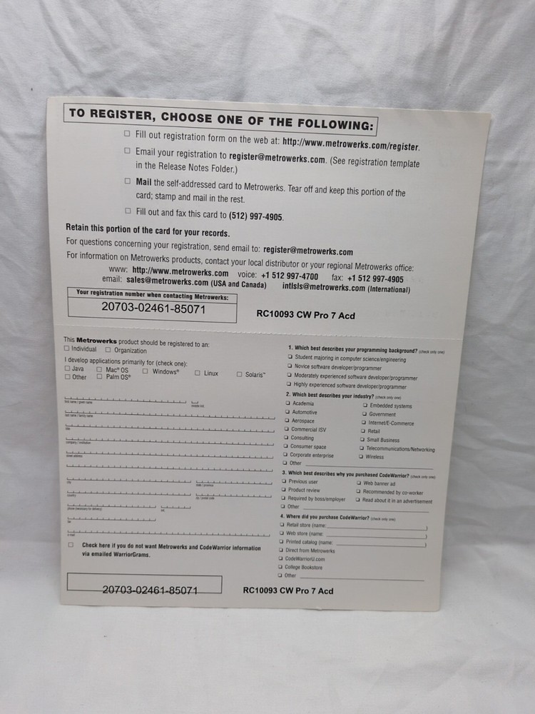 Code Warrior 7.0 For Mac OS And Windows Metroworks Software